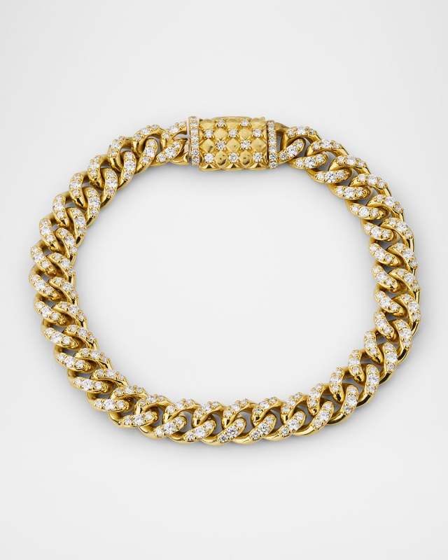 18K Yellow Gold Curb Link Diamond Bracelet, 7"L, 3.73tcw